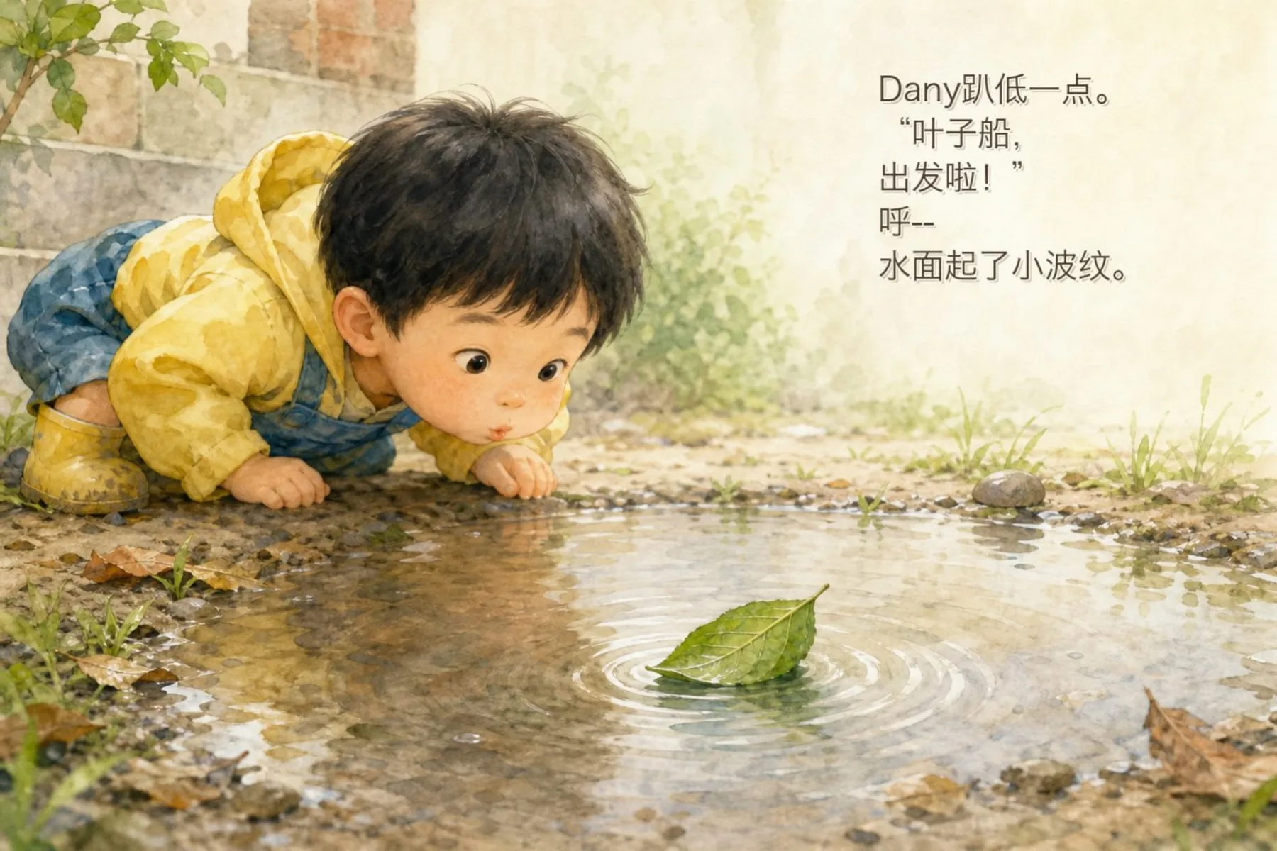 丹尼伸手拨动叶子船